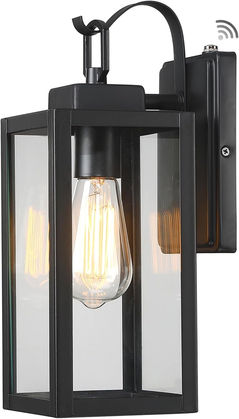 ricco Outdoor Wall Lights, Dusk to Dawn Matte Black Exterior Light Fixture with Clear Glass Shade, Photocell Sensor Front Porch Lighting, Modern Sconce Lantern for House, Garage, Patio, ETL Listed - Image 1